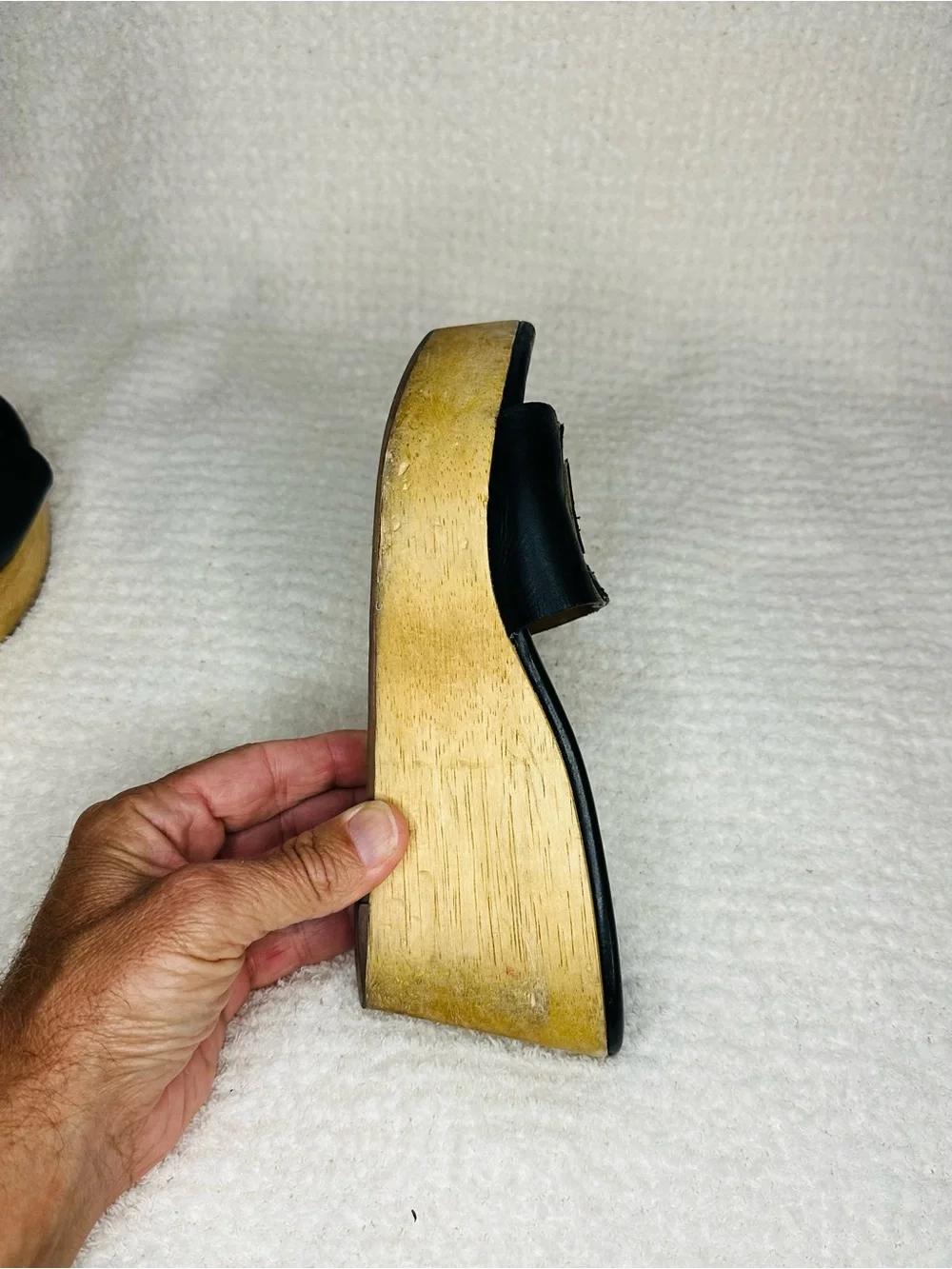Tory Burch Black Leather Slide Wedge Mules with Logo Strap